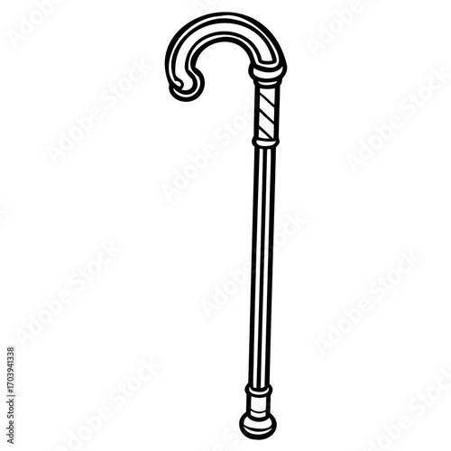 Illustration of a classic walking cane, featuring a curved handle and a sleek design, perfect for mobility assistance or as a vintage accessory