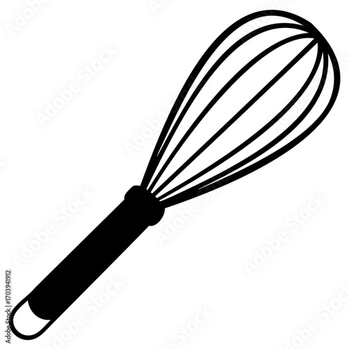 Illustration of a whisk, a kitchen utensil used for blending ingredients and creating smooth mixtures in cooking and baking