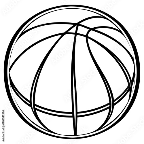 Illustration of a basketball, showcasing its round shape and the curved lines that define its design in a simple yet effective manner