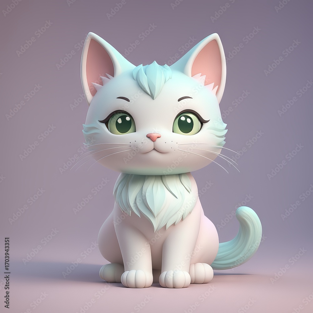 Obraz premium 3d of cute cartoon cat with pink bow