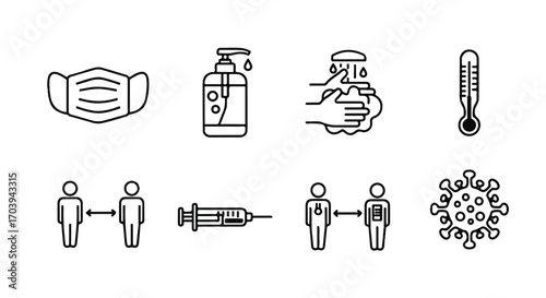 COVID-19 Prevention Icons Health, Safety, and Social Distancing Measures