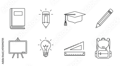 Back to School Simple Line Icons of Education & Learning