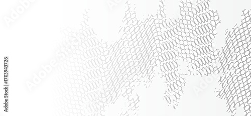 A mesmerizing abstract background features a wavy pattern composed of countless small, oval shapes in muted gray tones, creating a soft and ethereal effect with a subtle gradient shift