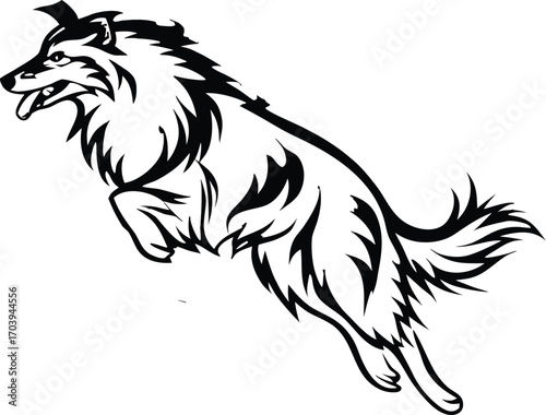 Black dog leaping dynamic pose canine animal