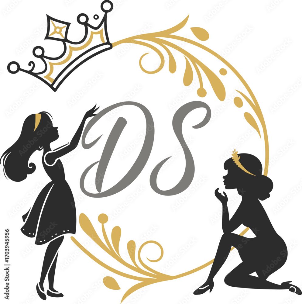Obraz premium Elegant silhouettes reaching for crown woman gold
