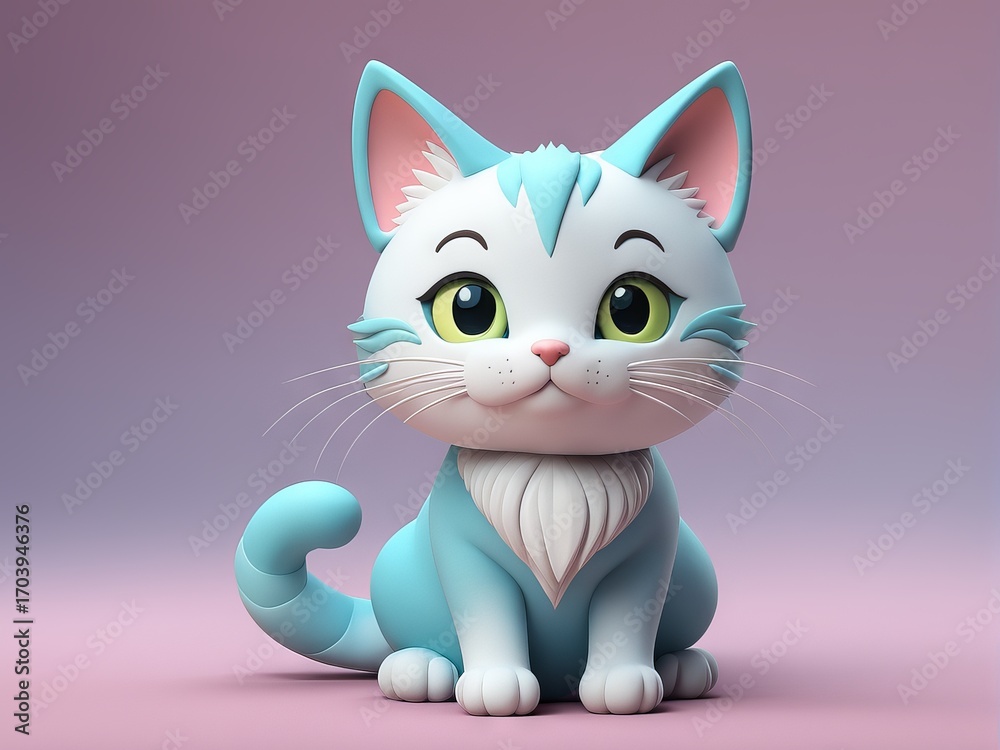 Fototapeta premium cute cat with blue eyes, 3d illustration