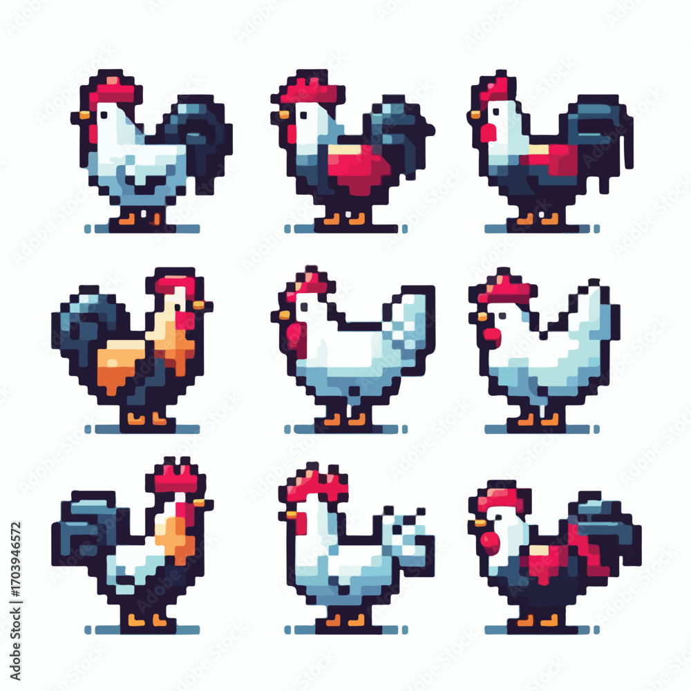 Fototapeta premium Pixel style chicken icon vector
