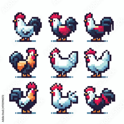 Pixel style chicken icon vector