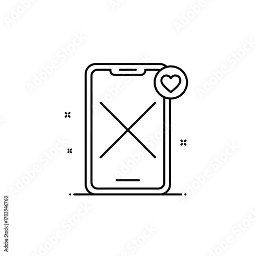 Rejected love on smartphone screen cross marks, heart symbol, digital interaction