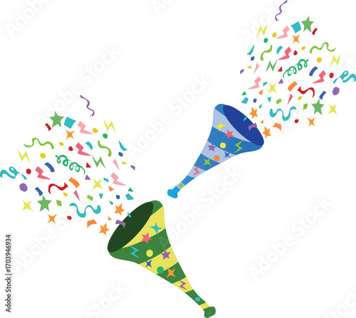 party streamers and confetti birthday party trumpet or confetti free vector illustartion	

