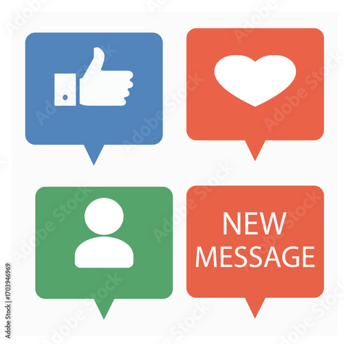 Flat Design Vector Icon Set –  message Friend request like love react 02