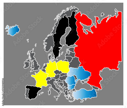 Color-Coded Political Map of Europe with Highlighted Regions