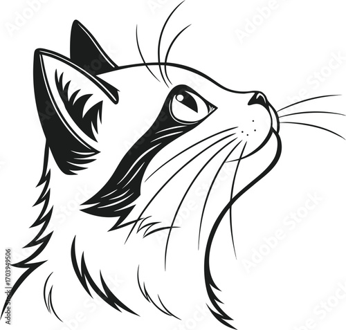 Stylized feline profile looking upwards animal