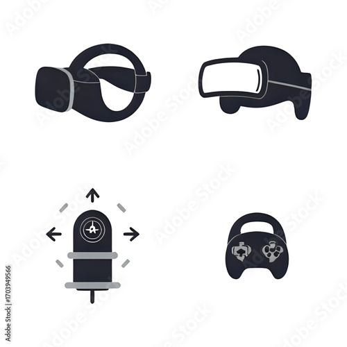 Virtual reality headset and gaming controller icons for immersive technology exploration