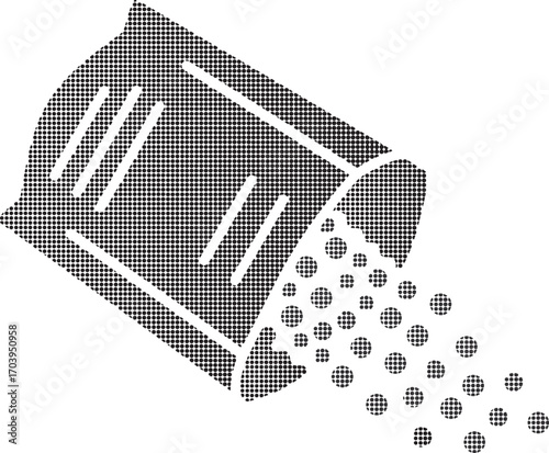 Black and white illustration of tipped container spilling dots isolated