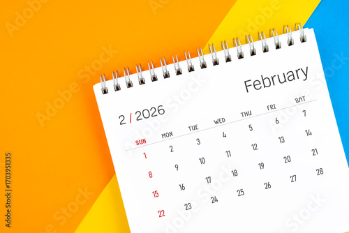 February 2026 month desk calendar on colorful.
