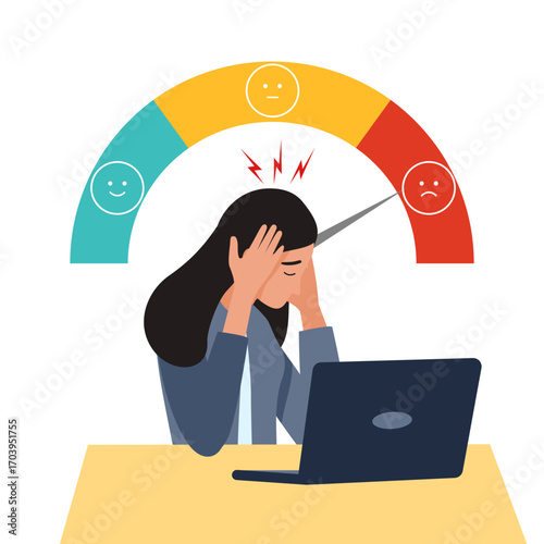 Stress level reduced with problem and pressure solving Emotional overload scene Concept of emotional overload, stress level, burnout, increased productivity, tiring, boring, positive, frustration
