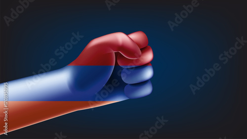 Fist with flag of Armenia. 3d vector illustration