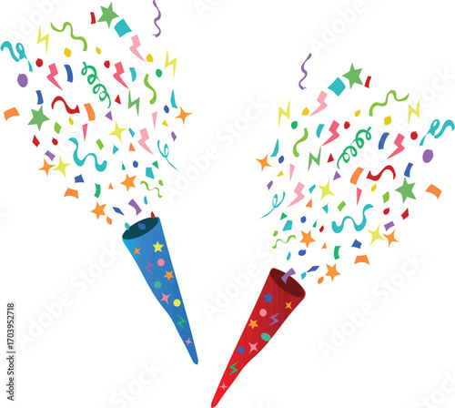 party streamers and confetti birthday party trumpet or confetti free vector illustartion	

