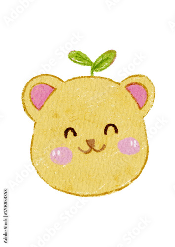 Smiling Yellow Bear Cub with Sprouting Plant Head