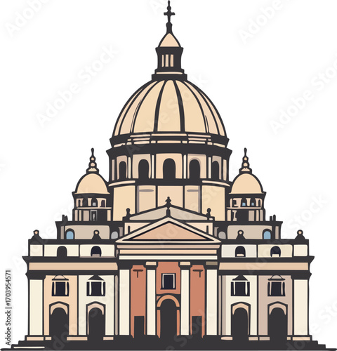 St. Peter’s Basilica Rome Landmark Flat Vector Illustration