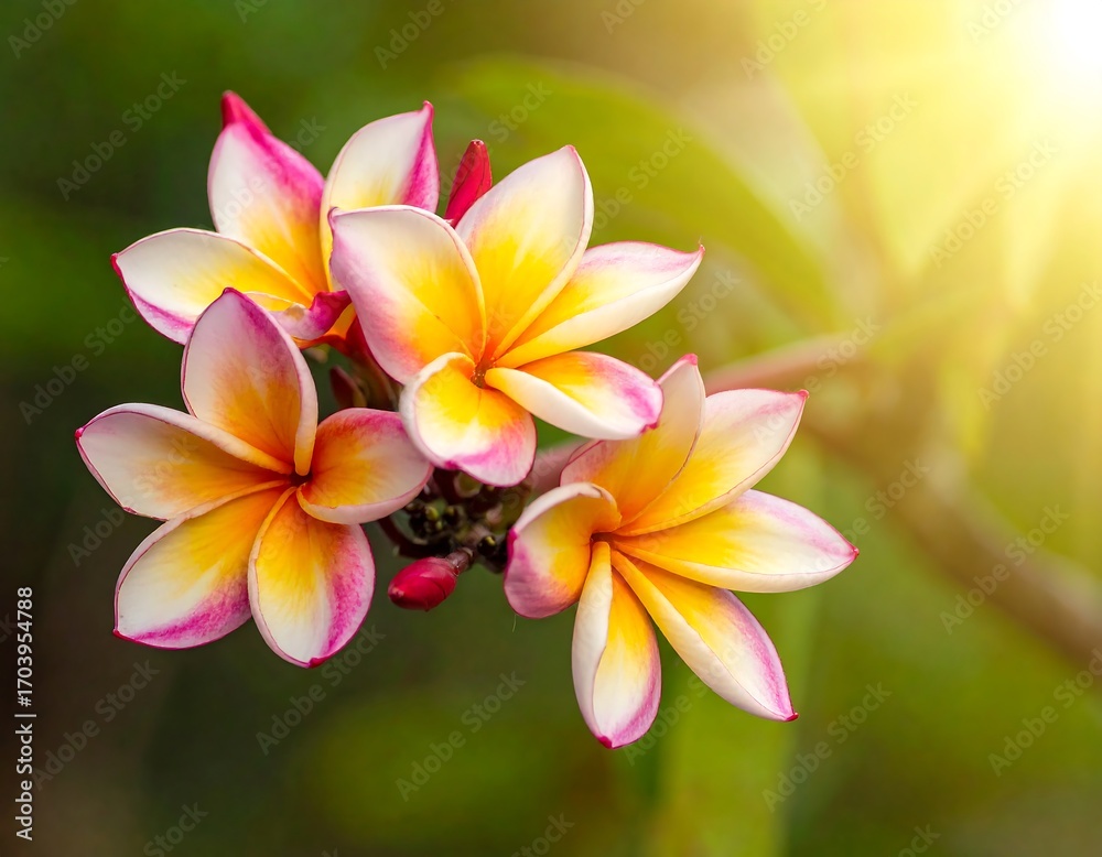 Naklejka premium Close-up of vibrant plumeria blossoms