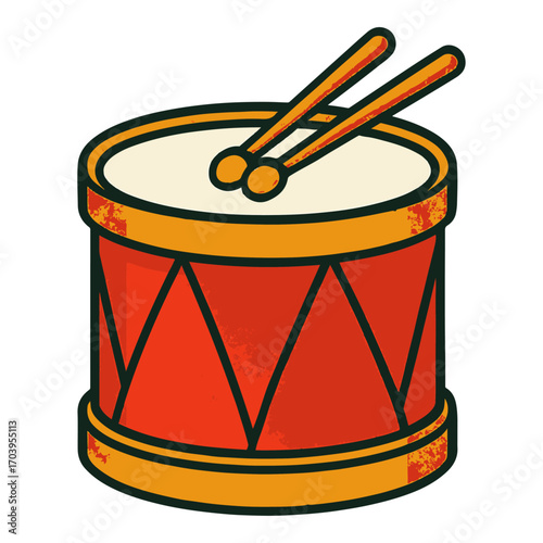 Red Drum with Sticks Vector Illustration