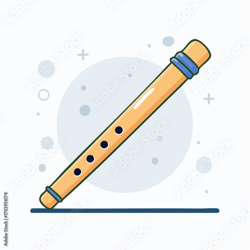 Cartoon Wooden Flute on White Background