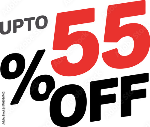 Bold graphic announcing up to 55% off sale, promoting discounts and savings