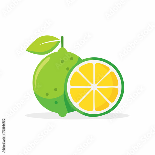 Green Lime With Cross Section On White Background