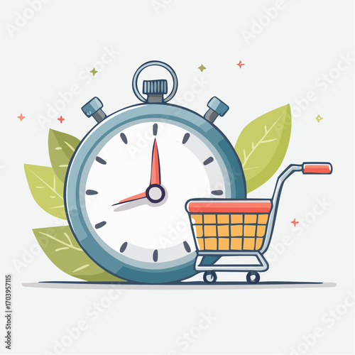 Pixel Art Stopwatch and Shopping Cart With Leaves