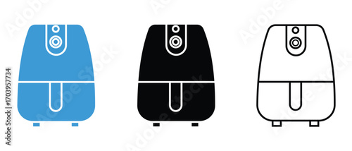 Air fryer icon vector. Cooking fry appliance icon outline vector. Silhouette of kitchen air fryer vector symbol. Electronics device for room, kitchen, Vector illudtration.