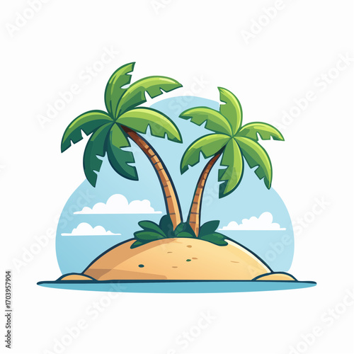 Pixel Art Tropical Island With Palm Trees And Blue Sky