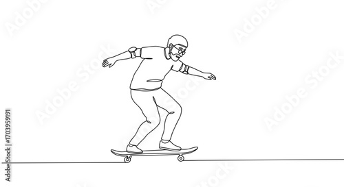Line style illustration of a skateboarder performing tricks on a skateboard  