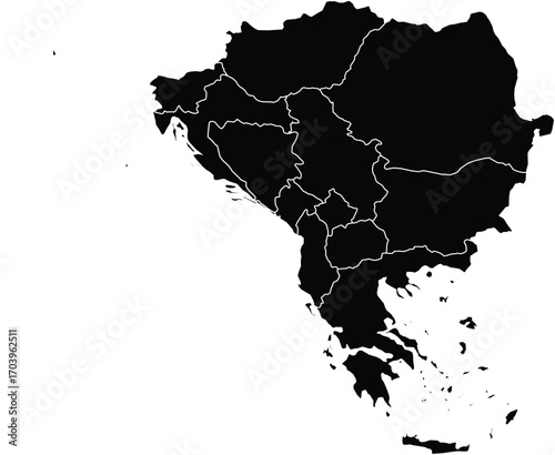 Balkans Map With Country Lines Silhouette