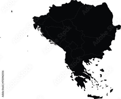 Solid Map of Balkans Region Black Silhouette