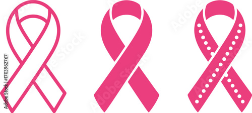 Breast cancer awareness pink ribbon vector illustration set