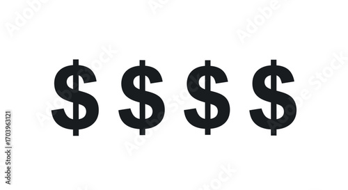 Four black dollar signs grouped together representing wealth currency finance money savings vector