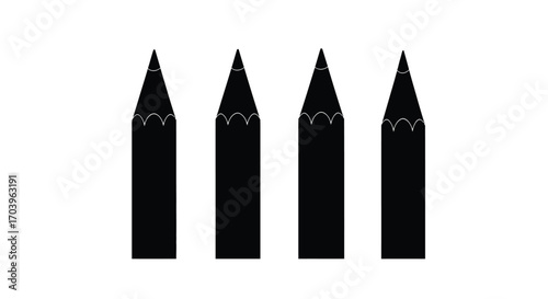 Four sharpened pencils lined up showing different point styles in studio lighting vector
