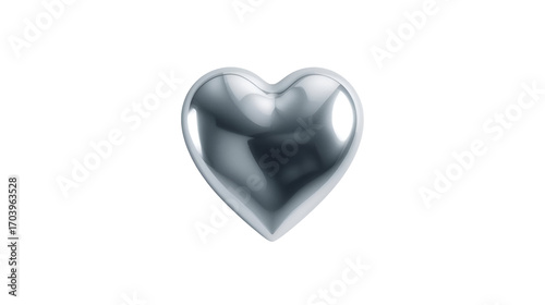 Heart shape icon with glossy metallic surface isolated on pure white background in modern design
