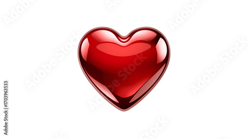 Heart shape icon with glossy metallic surface isolated on pure white background in modern design
