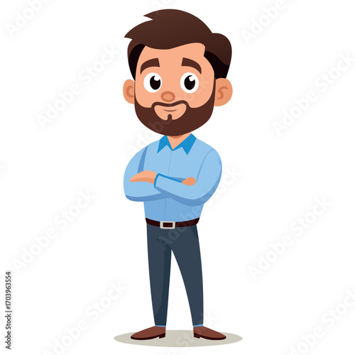 Cartoon Man with Beard and Arms Crossed, Confident Pose
