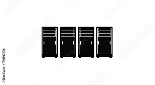 Four black filing cabinets lined up side by side isolated studio shot vector