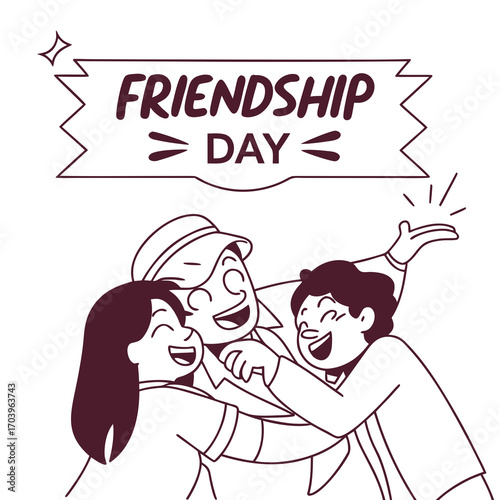 Happy friends celebrating friendship day together with joyful hugs and laughter in a cartoon style