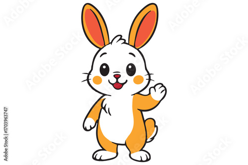 Playful and adorable cartoon rabbit illustration, perfect for children's books, nursery decor, greeting cards, Easter designs, and digital projects. This cute bunny clipart comes in EPS format.