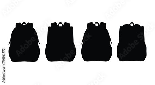 Four black backpack silhouettes isolated on for modern design vector