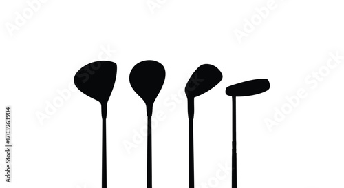 Four golf club heads silhouettes arranged uniformly on white vector