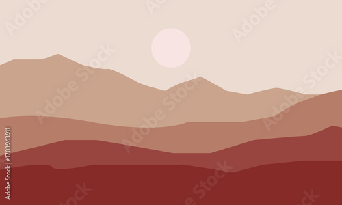 Natural Landscape, illustration of mountains and sunrise in the morning