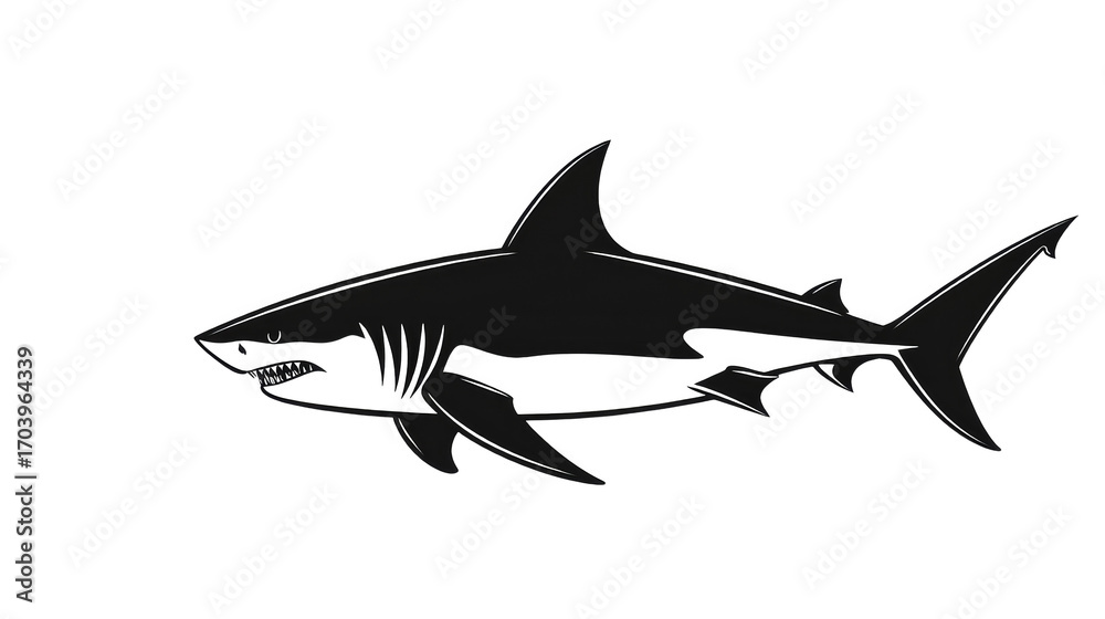 Obraz premium Gray silhouette of great white shark swimming with steady motion evoking power and focus