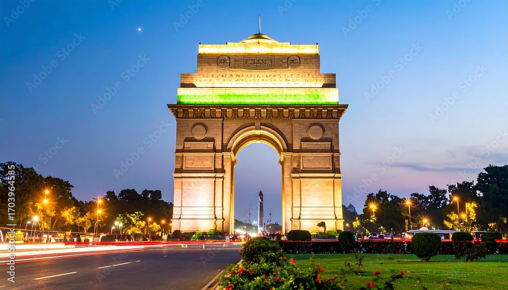 Fototapeta premium India Gate Night View Majestic Landmark.